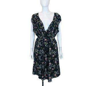 DR2 Dress Womens Plus Size 2XL Black Floral Sheath Mini V-Neck Short Sleeve